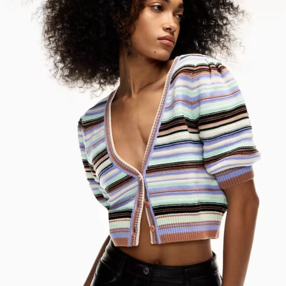 Wilfred Canterbury Cardigan V-Neck Short Puff Sleeve Multicolor Womens Medium - Picture 1 of 5